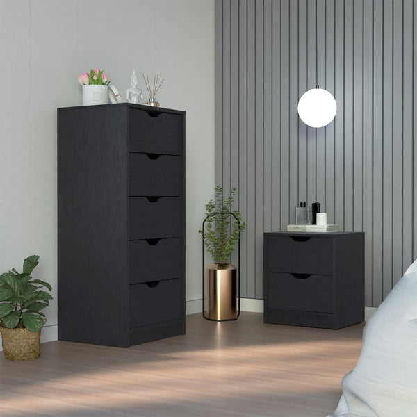 Raymer 2 Piece Bedroom Set, Nightstand + Dresser, Black Wengue Finish-0