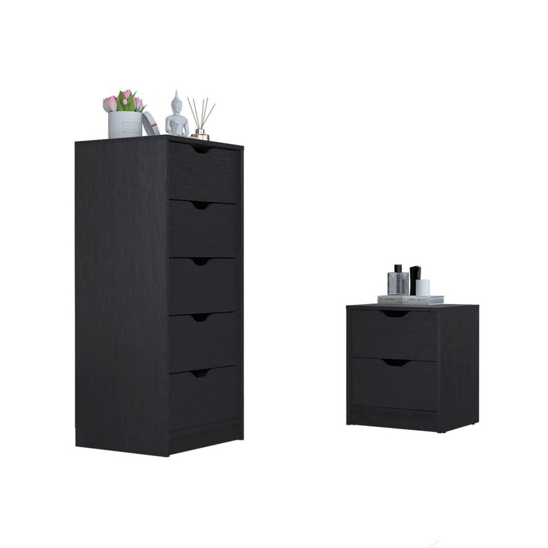 Raymer 2 Piece Bedroom Set, Nightstand + Dresser, Black Wengue Finish-1