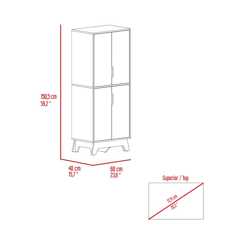 Double Kitchen Pantry Wallas, Double Door, Four Legs, Four Shelves, Light Oak / White Finish-7