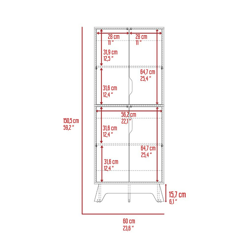 Double Kitchen Pantry Wallas, Double Door, Four Legs, Four Shelves, Light Oak / White Finish-8