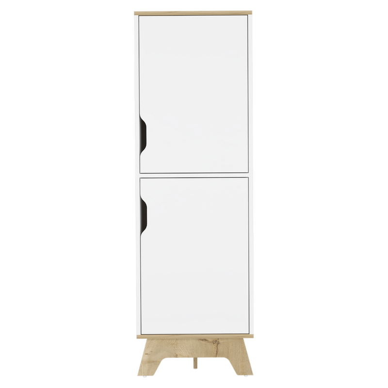 Single Kitchen Pantry Wallas, Four Shelves, Two Doors, Light Oak / White Finish-3