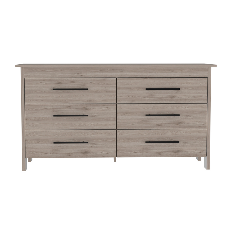 6 Drawer Double Dresser Wezz, Four Legs, Superior Top, Light Gray Finish-3