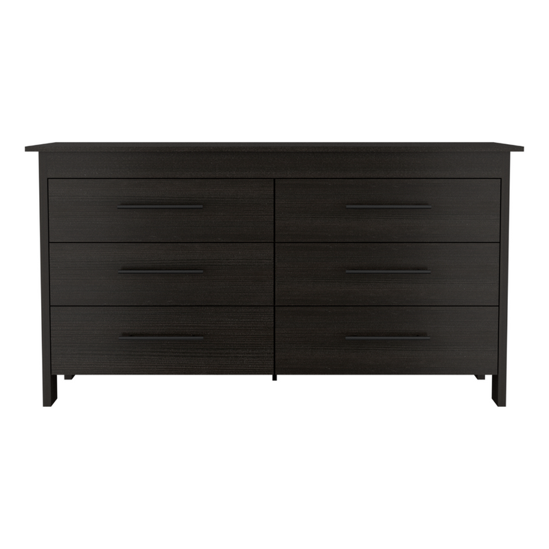 6 Drawer Double Dresser Wezz, Four Legs, Superior Top, Black Wengue Finish-3