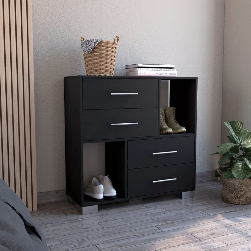 Dresser Hetzs, Four Drawers, Two Open Shelves, Black Wengue Finish-0