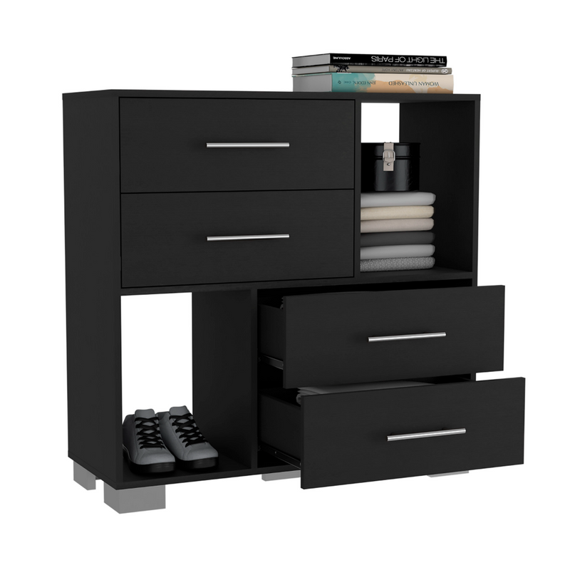 Dresser Hetzs, Four Drawers, Two Open Shelves, Black Wengue Finish-6