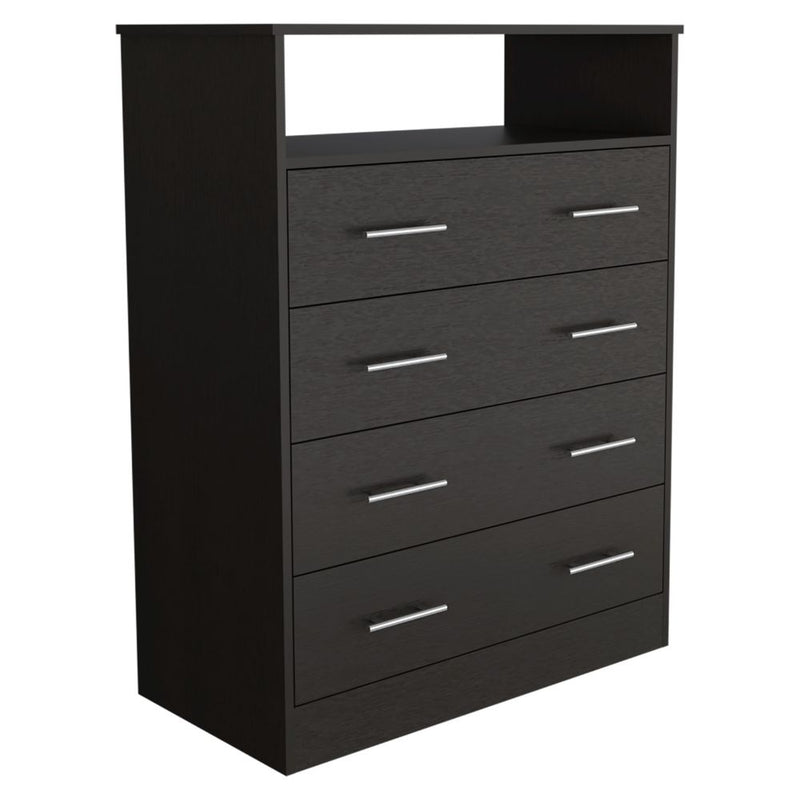 Four Drawer Dresser Wuju, One Shelf, Black Wengue Finish-5