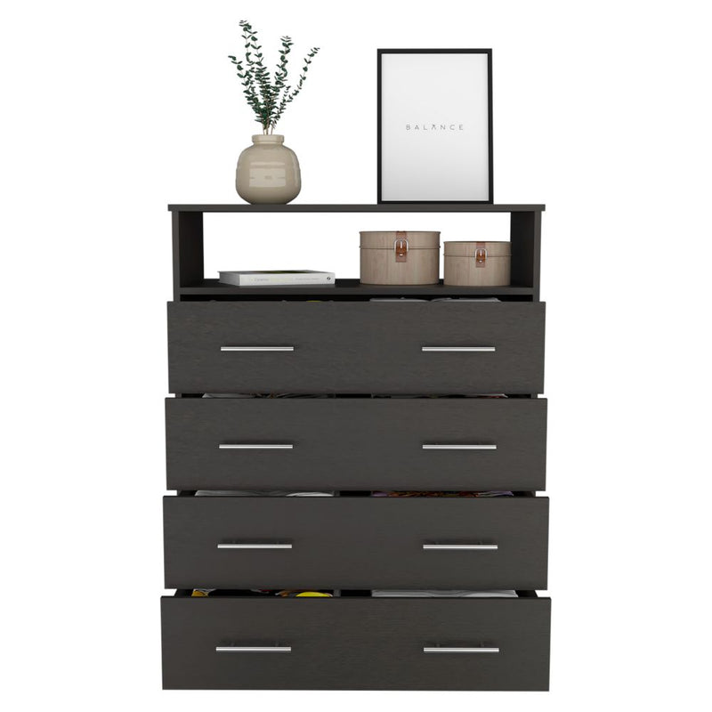 Four Drawer Dresser Wuju, One Shelf, Black Wengue Finish-2