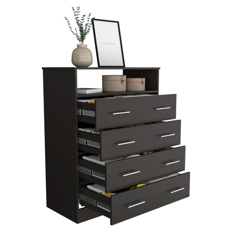 Four Drawer Dresser Wuju, One Shelf, Black Wengue Finish-4