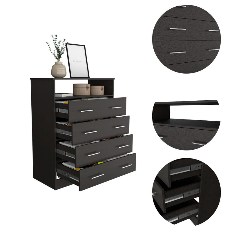 Four Drawer Dresser Wuju, One Shelf, Black Wengue Finish-6