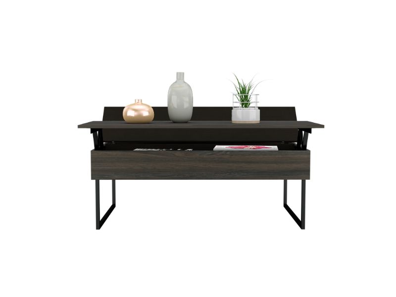 Lift Top Coffee Table Wuzz, Two Legs, Two Shelves, Carbon Espresso / Black Wengue Finish-2