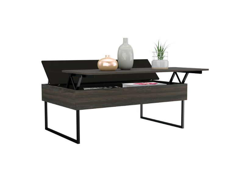 Lift Top Coffee Table Wuzz, Two Legs, Two Shelves, Carbon Espresso / Black Wengue Finish-4