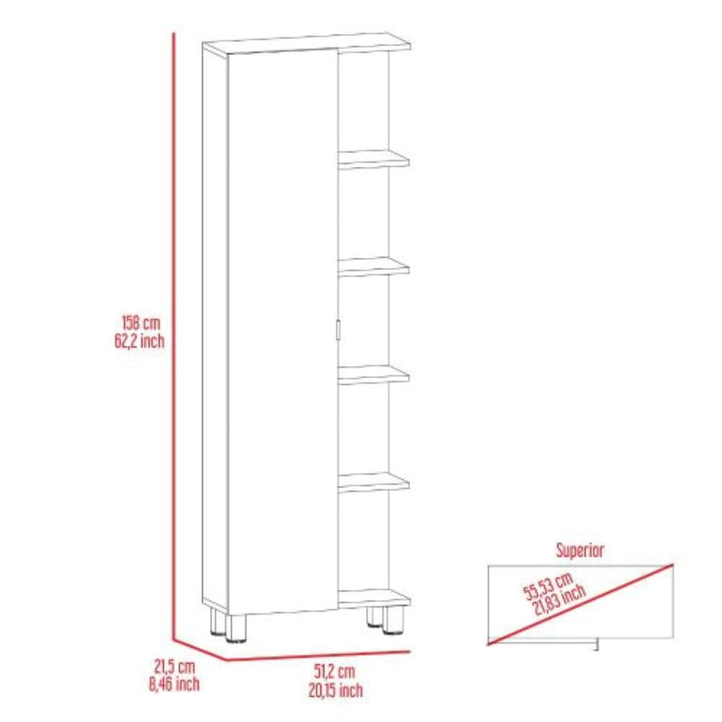 Corner Cabinet Womppi, Five Open Shelves, Single Door, Light Gray Finish-7