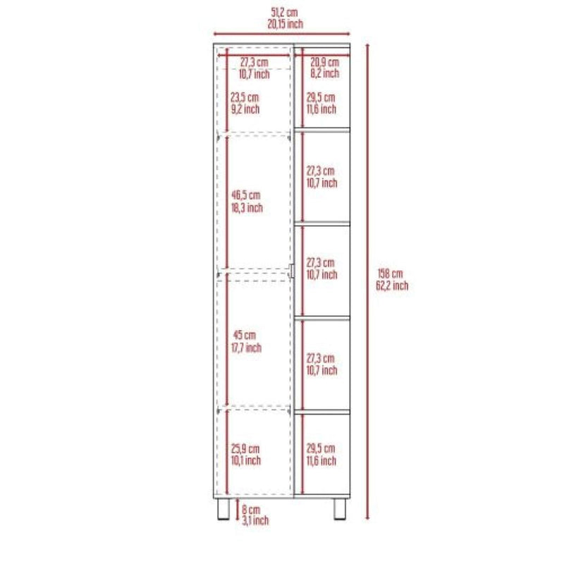 Corner Cabinet Womppi, Five Open Shelves, Single Door, Light Gray Finish-8