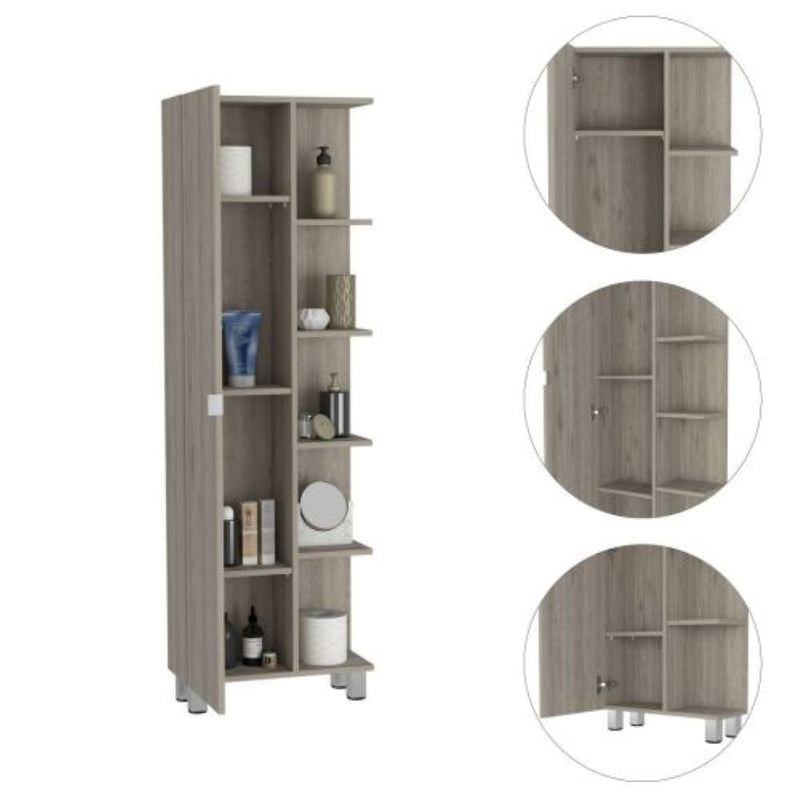 Corner Cabinet Womppi, Five Open Shelves, Single Door, Light Gray Finish-6