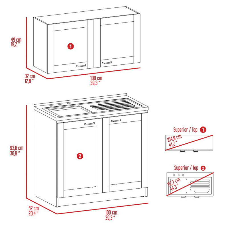 Cabinet Set Zeus, Two Shelves, Light Gray Finish-7