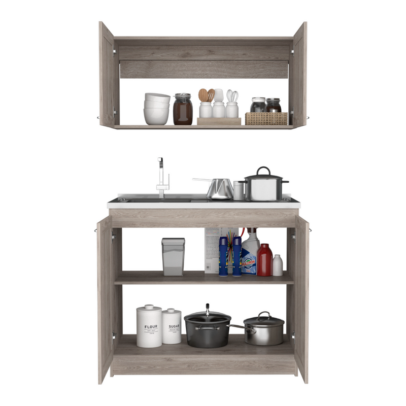 Cabinet Set Zeus, Two Shelves, Light Gray Finish-2