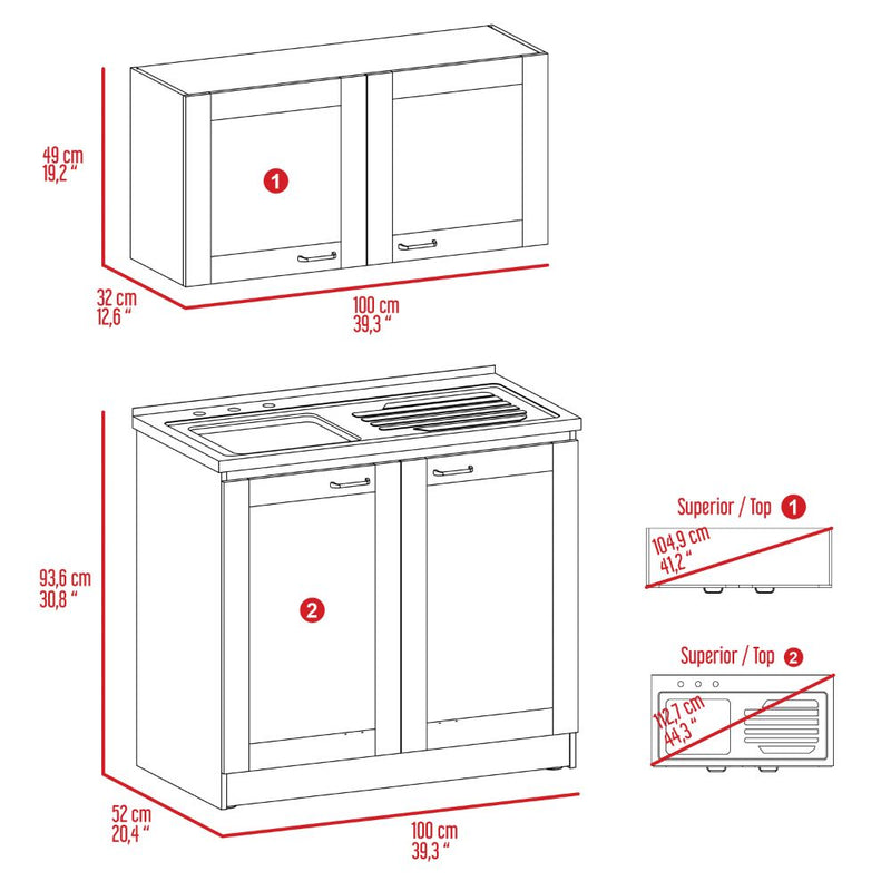 Cabinet Set Zeus, Two Parts Set, White Finish-7