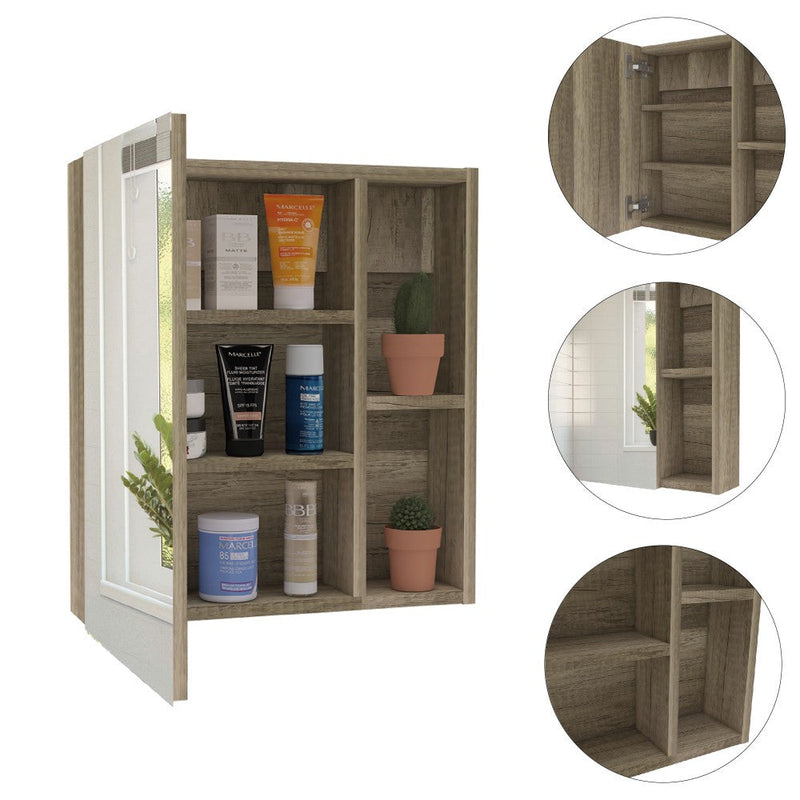 Medicine Cabinet Mirror Clifton, Five Internal Shelves, Pine Finish-2