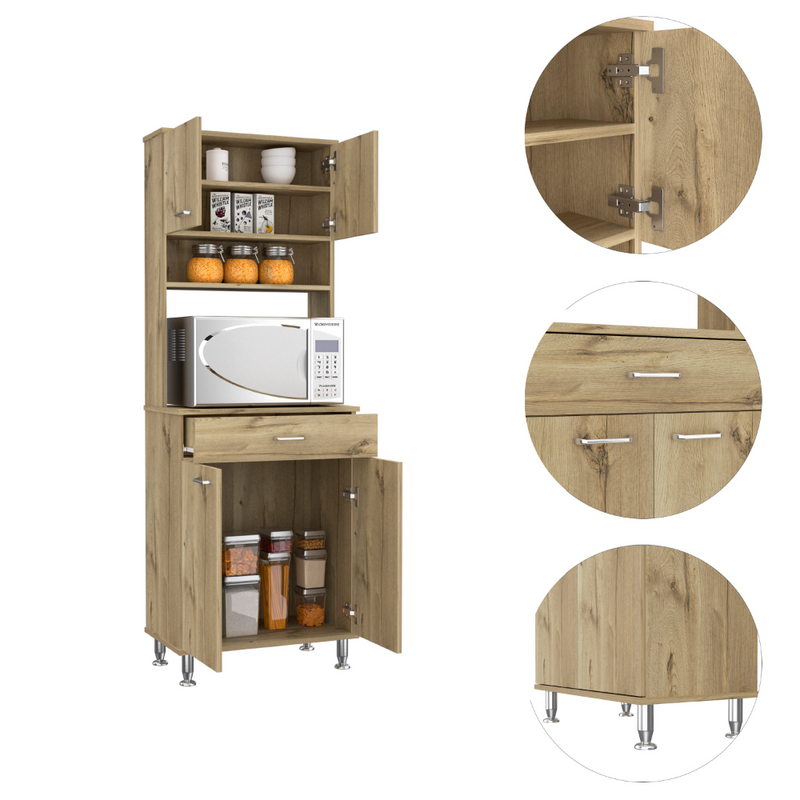 Pantry Piacenza,Two Double Door Cabinet, Light Oak Finish-6