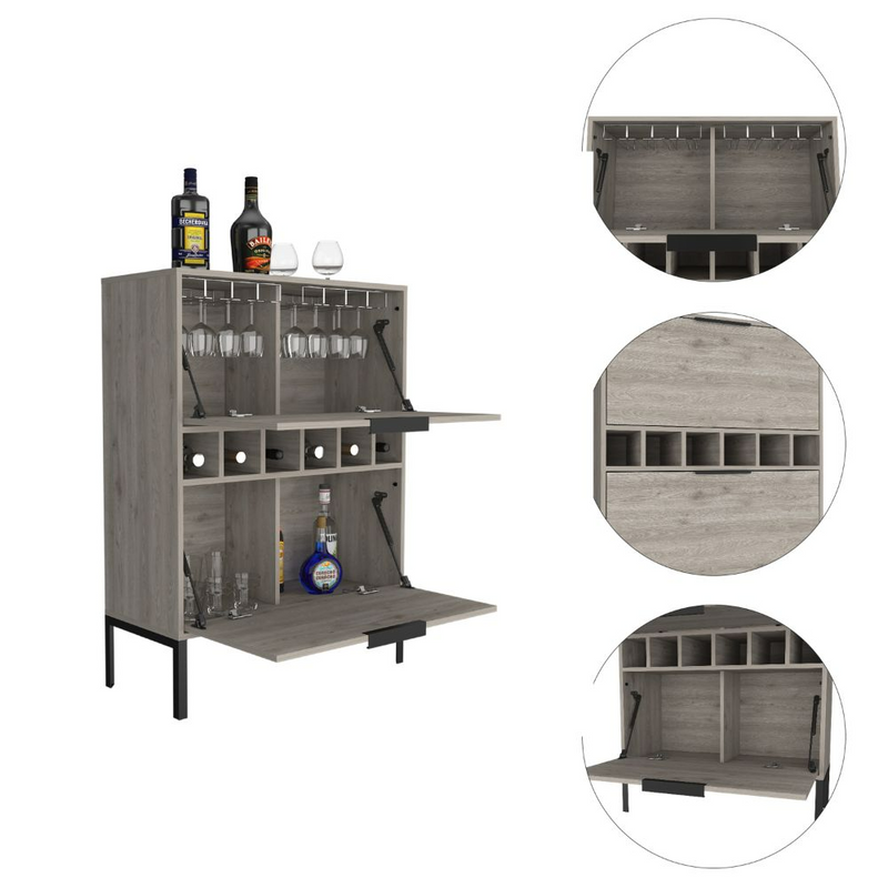 Bar Cabinet Puertu, Six Wine Cubbies, Double Door Cabinet, Light Gray Finish-6