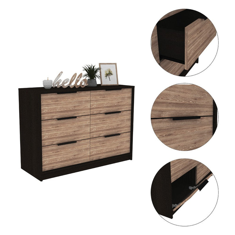 4 Drawer Double Dresser Maryland, Metal Handle, Black Wengue / Pine Finish-2