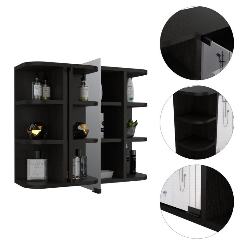 Medicine Cabinet Milano,Six External Shelves Mirror, Black Wengue Finish-2