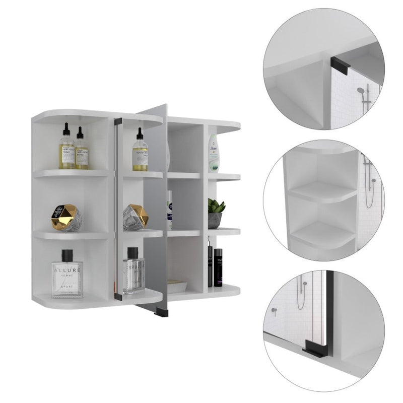 Medicine Cabinet Milano, Six External Shelves Mirror, White Finish-2