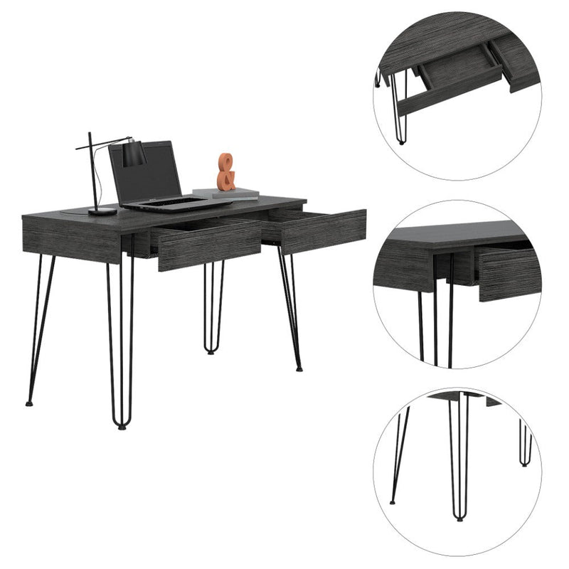 Desk Hinsdale with Hairpin Legs and Two Drawers, Black Wengue Finish-2