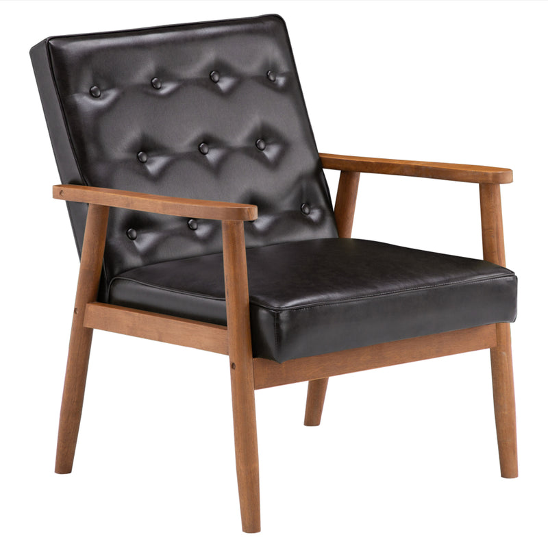 Modern Wooden Single Chair,Brown PU