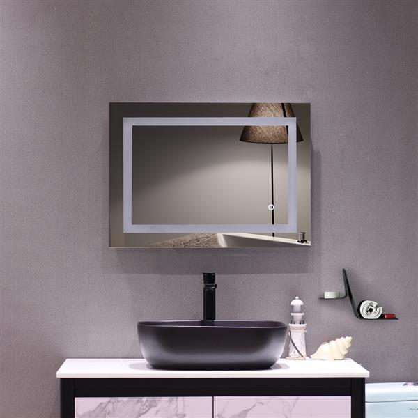 28"x 20" Square Built-in Light Strip Touch LED Bathroom Mirror Silver