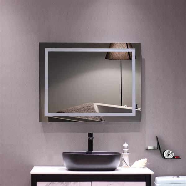 36"x 28" Square Built-in Light Strip Touch LED Bathroom Mirror Silver