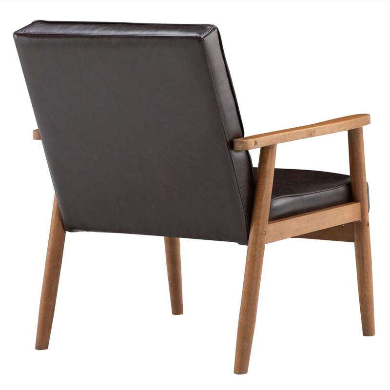 Modern Wooden Single Chair,Brown PU