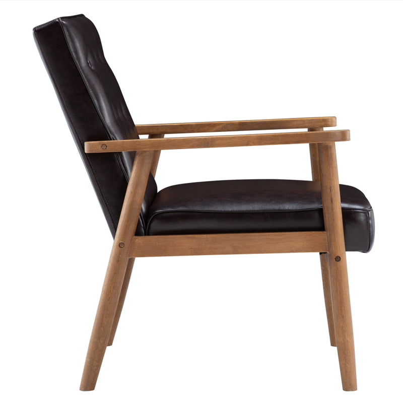 Modern Wooden Single Chair,Brown PU