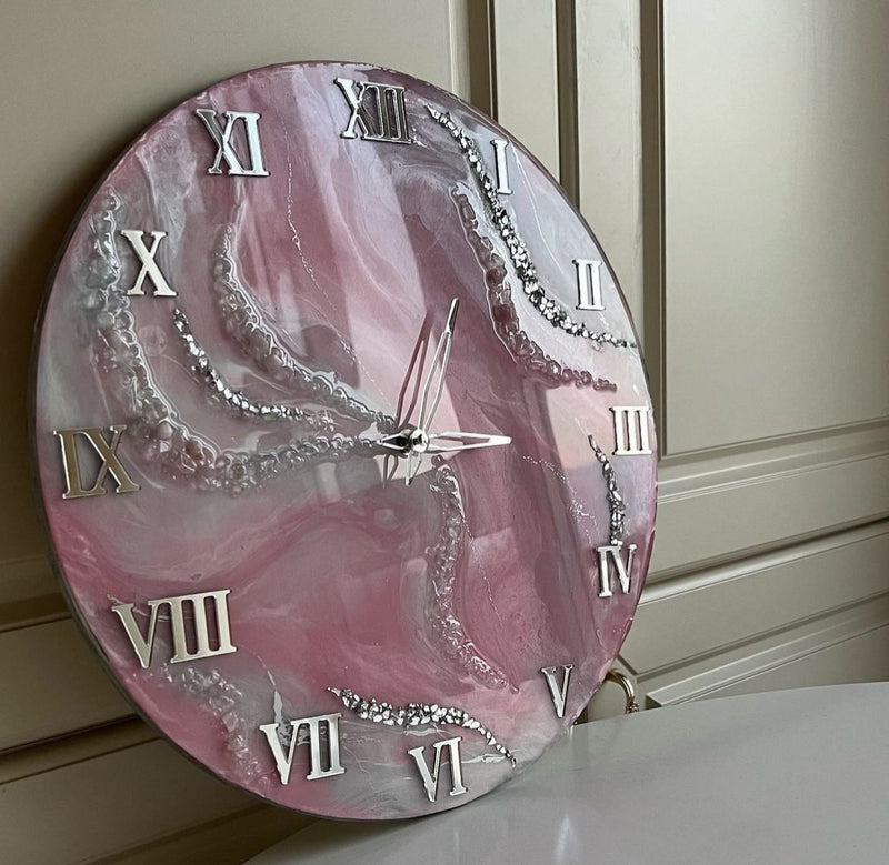 Pink and White Abstract Epoxy Resin Wall Clock For Home Decor-0