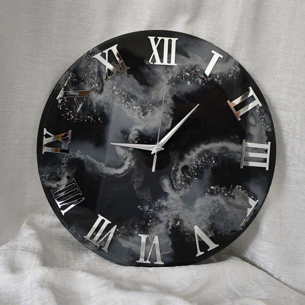 Black Abstract Epoxy Resin Wall Clock For Home Decor-0