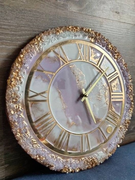 Purple and Golden Abstract Epoxy Resin Wall Clock For Home Decor-0