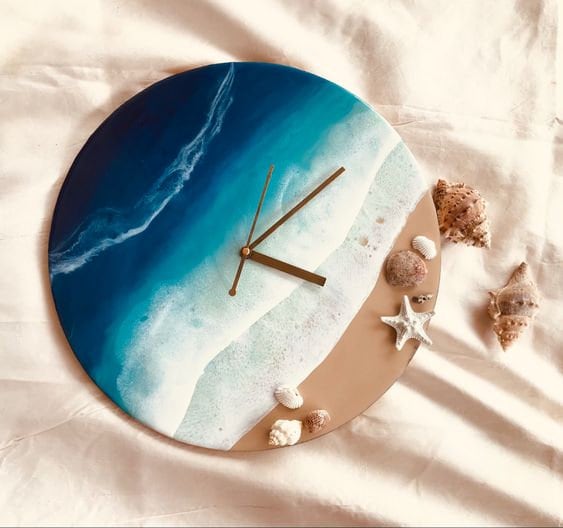 Beach Theme Abstract Epoxy Resin Wall Clock For Home Decor-0