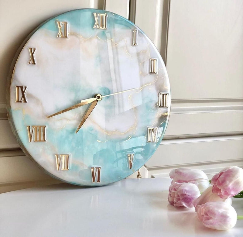 Light Blue Abstract Epoxy Resin Wall Clock For Home Decor-0