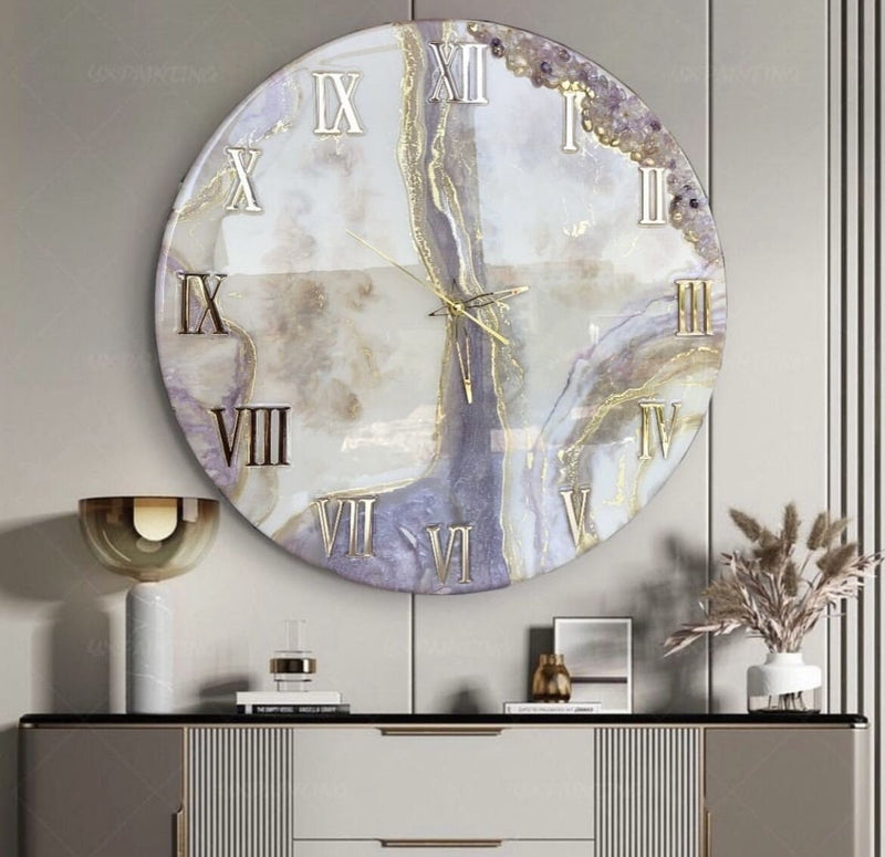 Purple Abstract Epoxy Resin Wall Clock For Home Decor-0