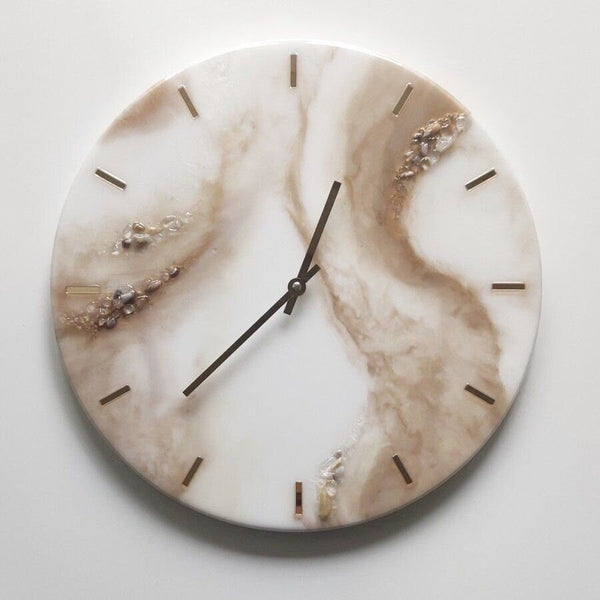 Light Brown And Pearl Abstract Epoxy Resin Wall Clock For Home Decor-0