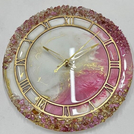 Pink and Golden Geode Abstract Epoxy Resin Wall Clock For Home Decor-0