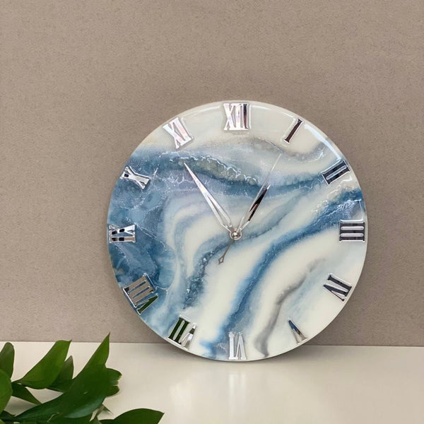 Blue And White Abstract Epoxy Resin Wall Clock For Home Decor-0