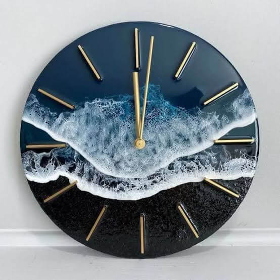 Black Ocean Epoxy Resin Wall Clock For Home Decor-0