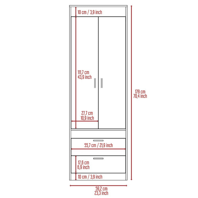 Armoire Tarento,Two Drawers, Light Gray Finish-7