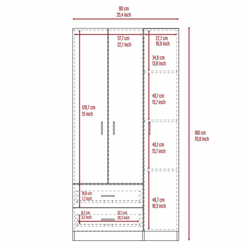 Three Door Armoire Clark, Metal Rod, Black Wengue Finish-7