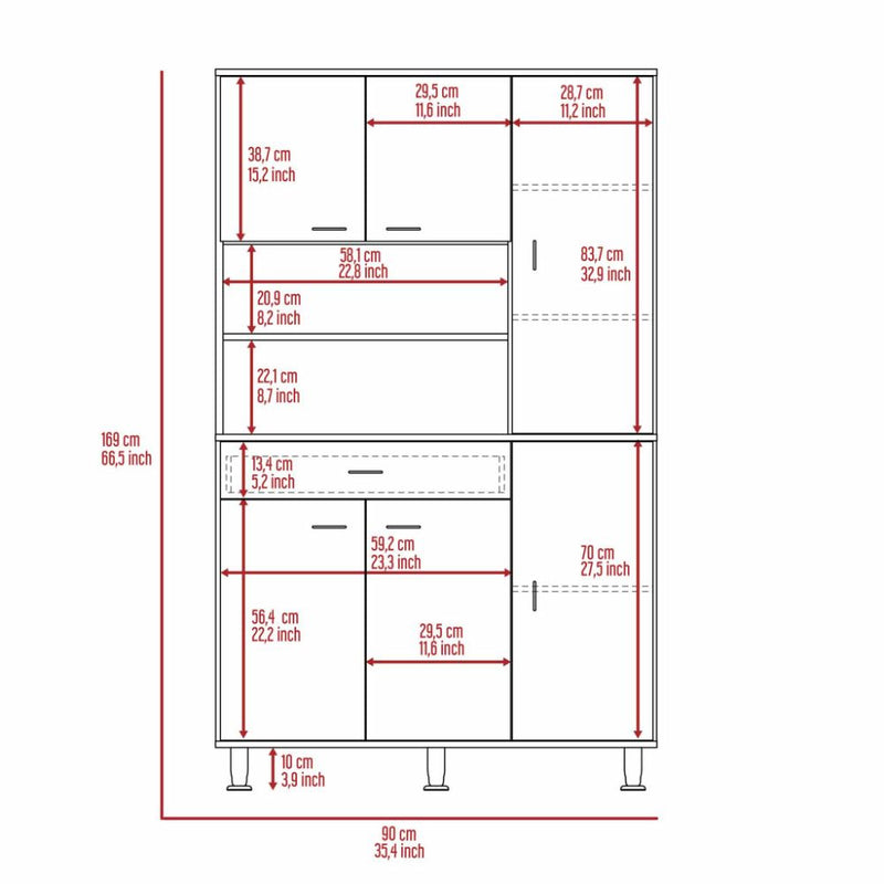 Kitchen Pantry Piacenza, Double Door Cabinet, Black Wengue Finish-7