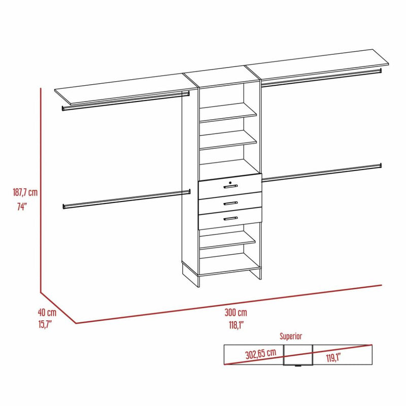 Closet System Pittsburg, Four Hanging Rods, Dark Walnut Finish-6