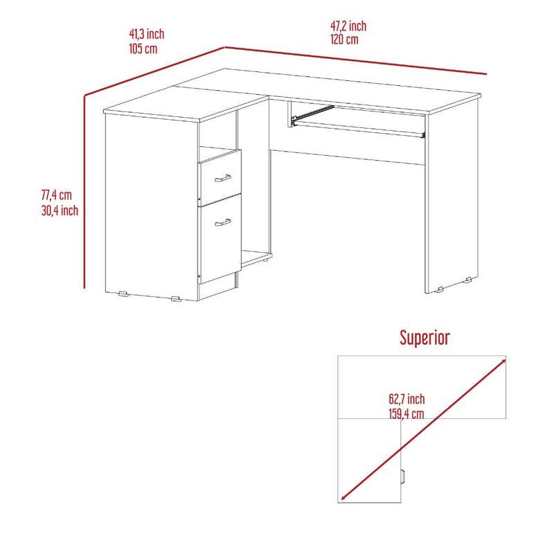 L-Shaped Desk Bradford, Keyboard Shelf, Light Gray Finish-7