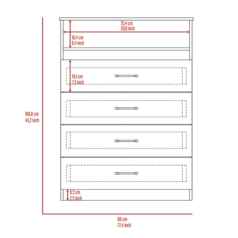 Dresser Atlanta, Four Drawers, White Finish-7