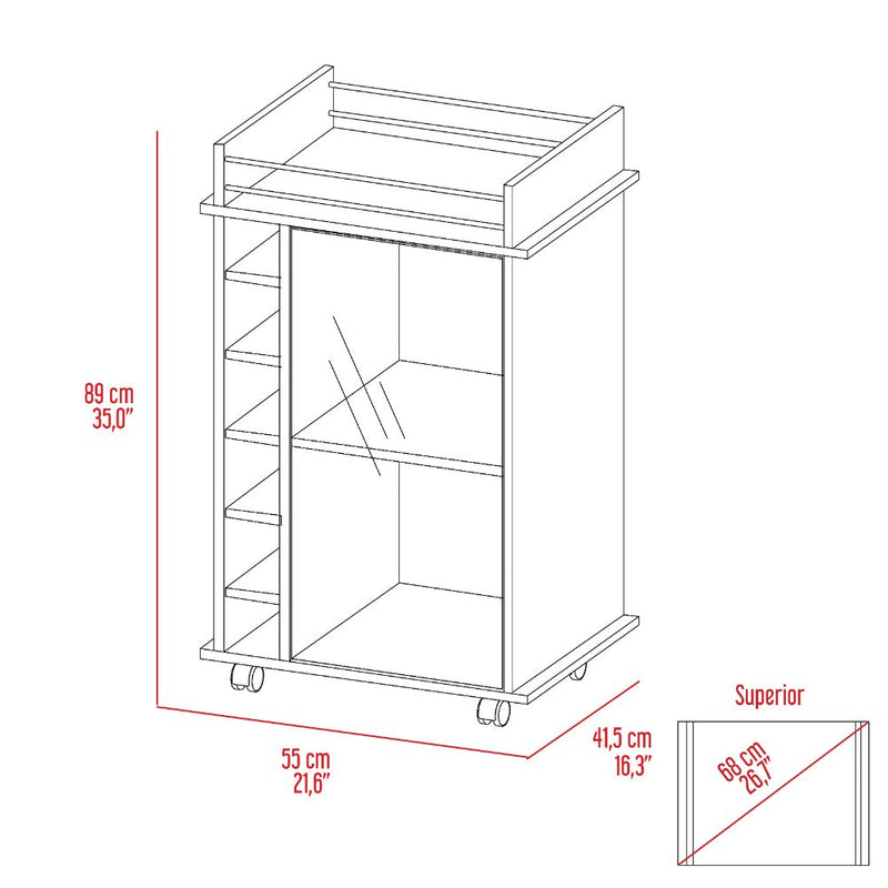 Bar Cart Baltimore, Six Wine Cubbies, Light Gray Finish-7